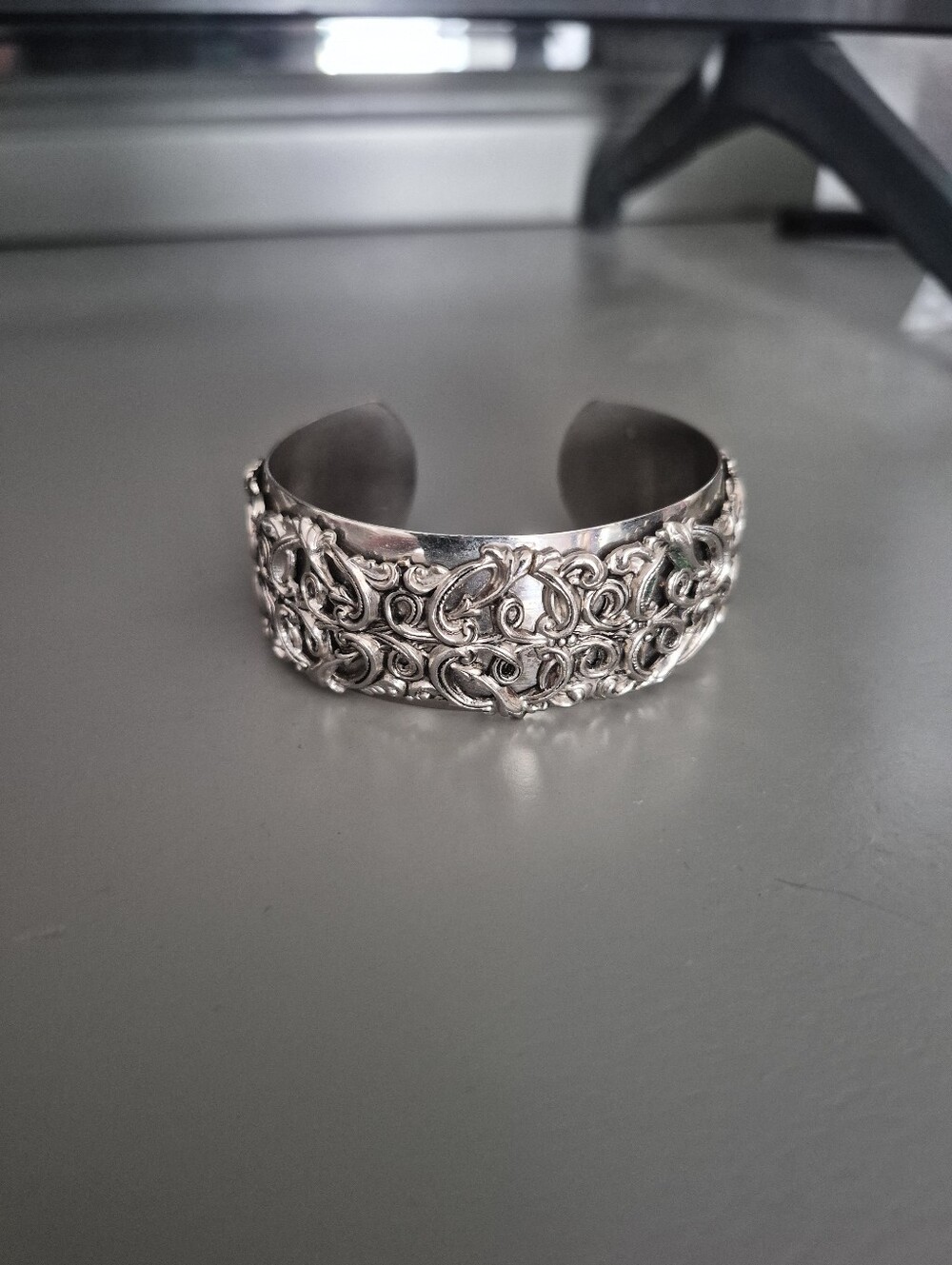 Ornate Silver-Tone Filigree Cuff Bracelet - Women Jewelry